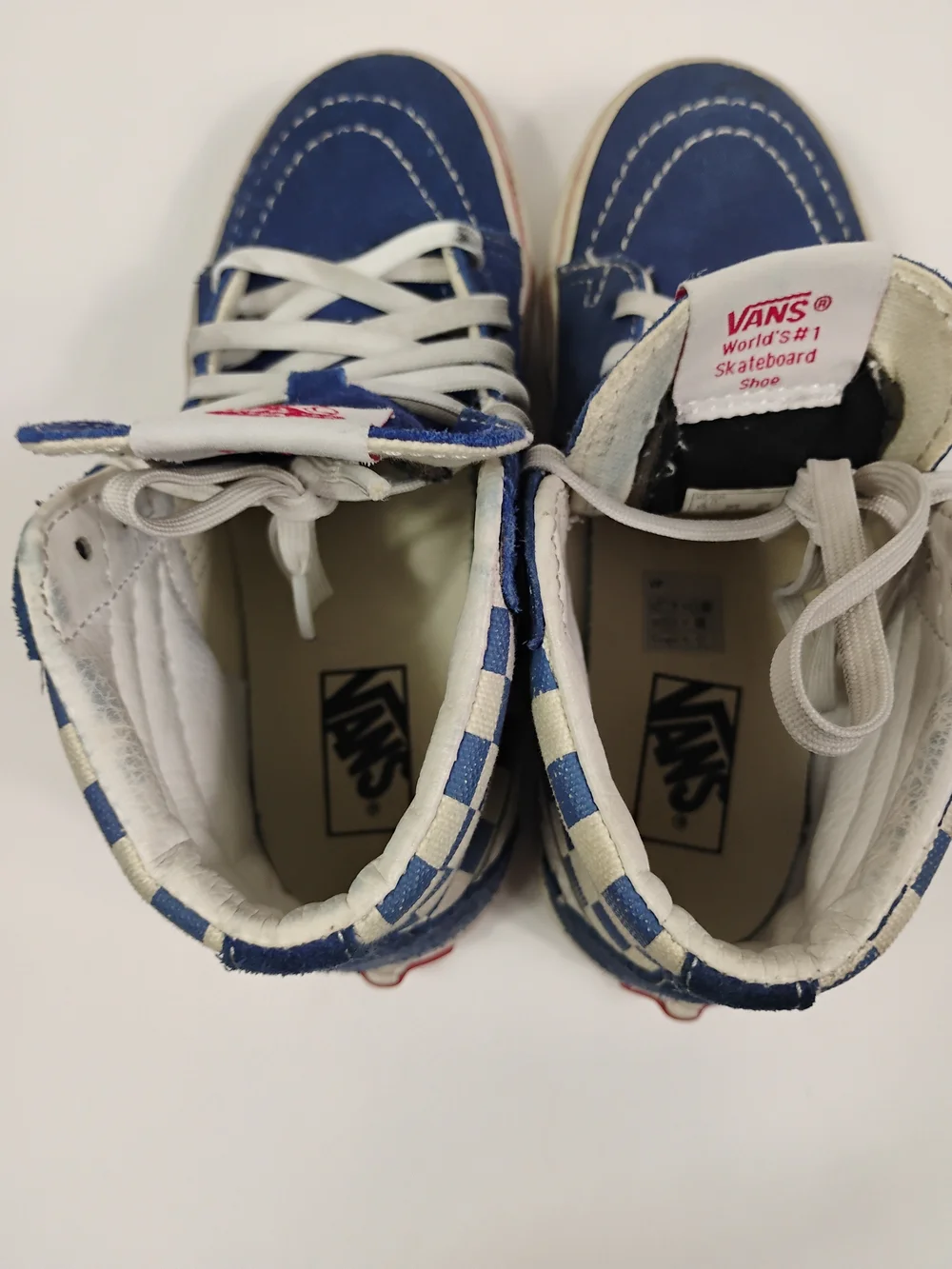 Vans Kids Blue and White Checkerboard Sk8-Hi High-Top Sneakers